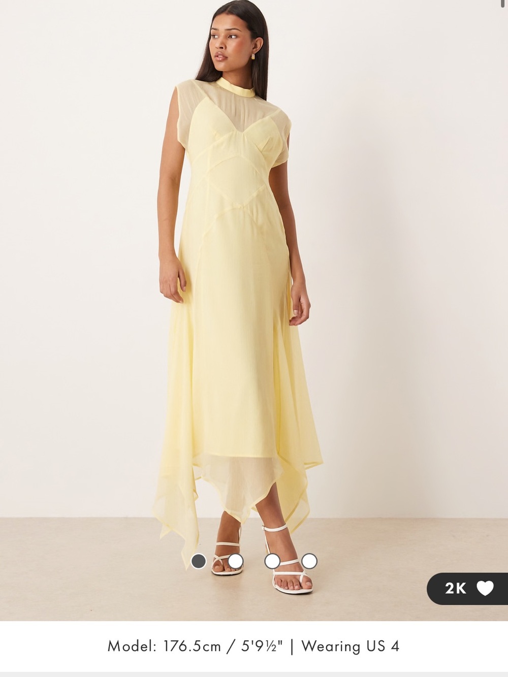 ASOS Pale Yellow Handkerchief-Hem Midi Dress